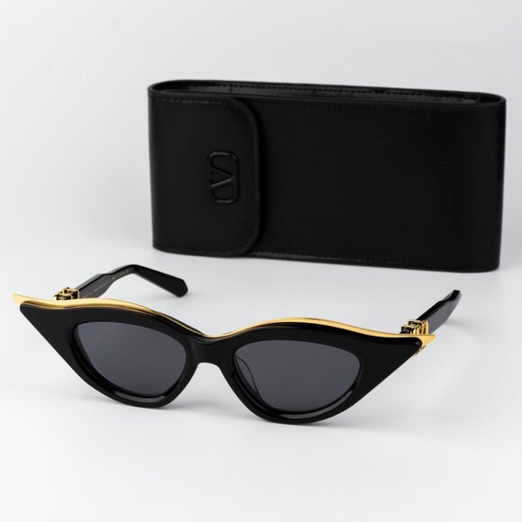 Valentino Women Sunglasses Black Gold Grey Cat Eye V-GOLDCUT - II VLS-114A 49 - Picture 1 of 13